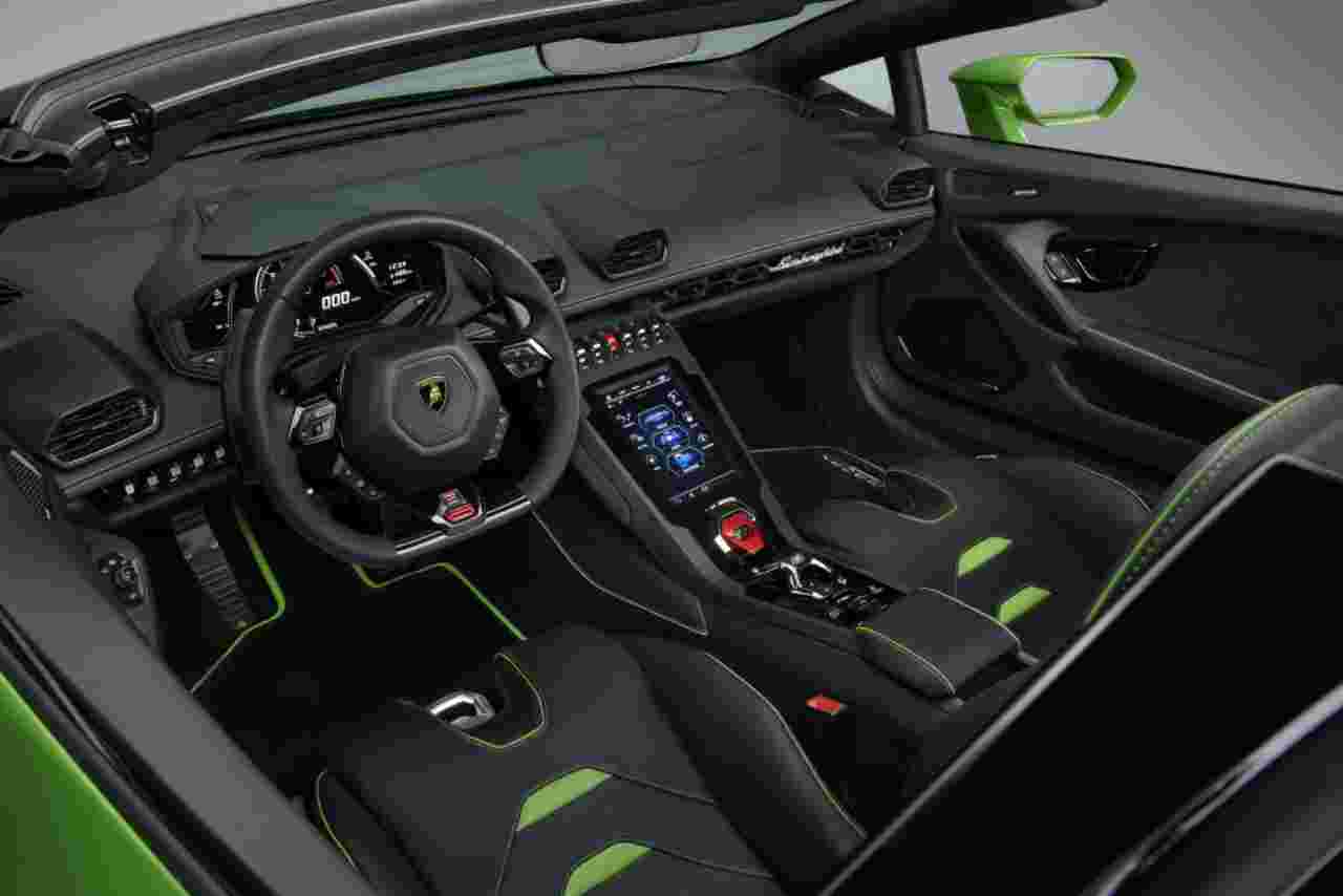 Gli interni della Lamborghini Huracan EVO Spider (foto Wheelsage)