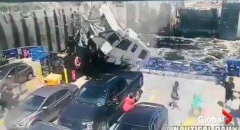 Camper vola e atterra su traghetto tra i passeggeri: il video del “salto”