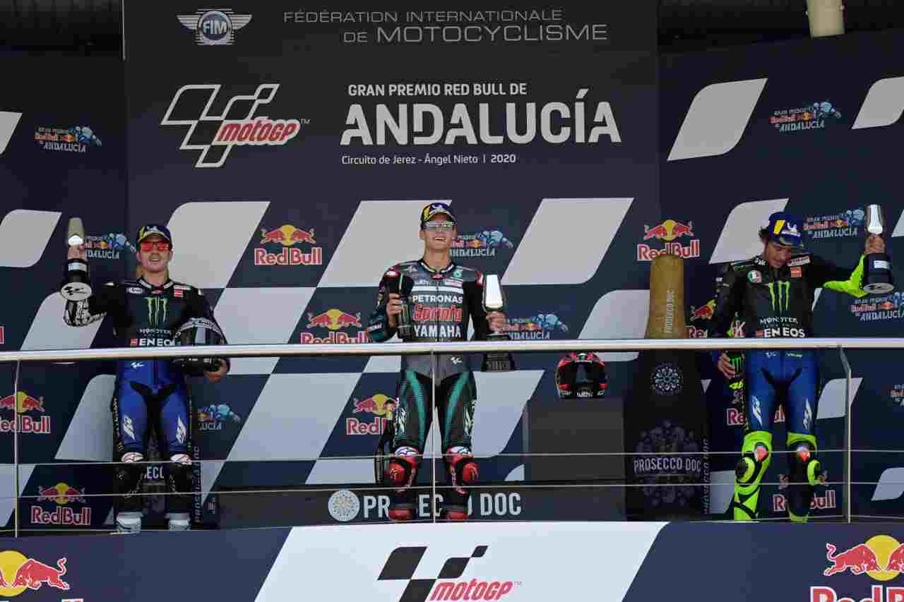 MotoGP Andalusia, Valentino Rossi e il podio Yamaha