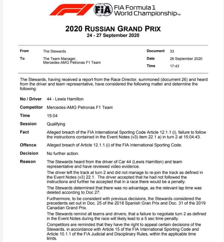 Investigazione Hamilton F1 Russia