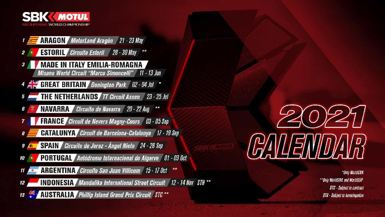 Il calendario 2021 Superbike