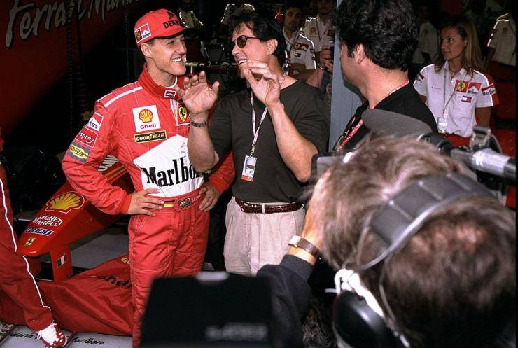 Michael Schumacher e Sylvester Stallone al GP Monza 1998 (Getty Images)