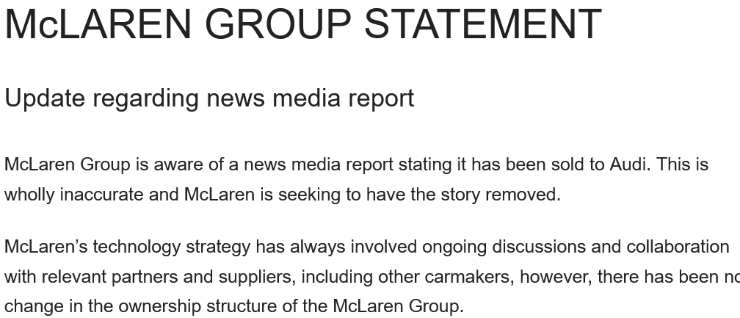 McLaren Racing - McLaren Group statement