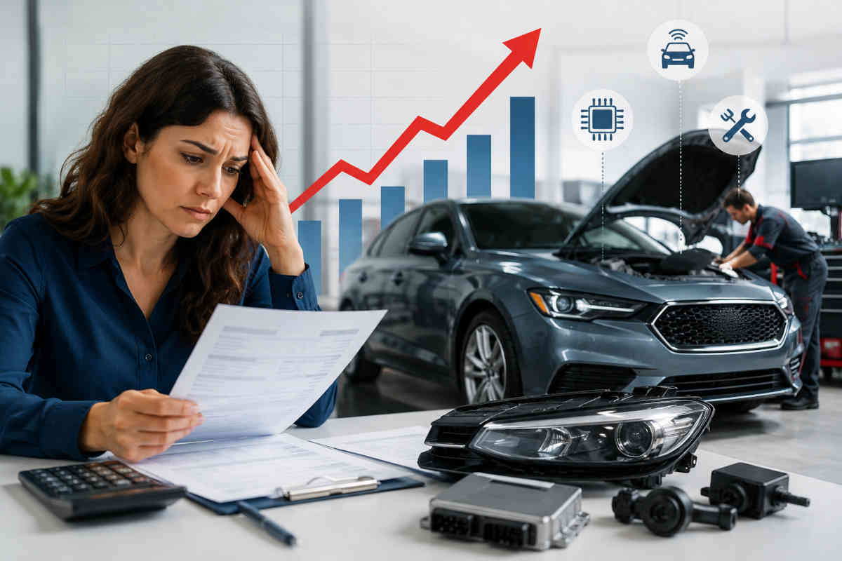 Donna preoccupata mentre legge il preventivo della sua assicurazione auto