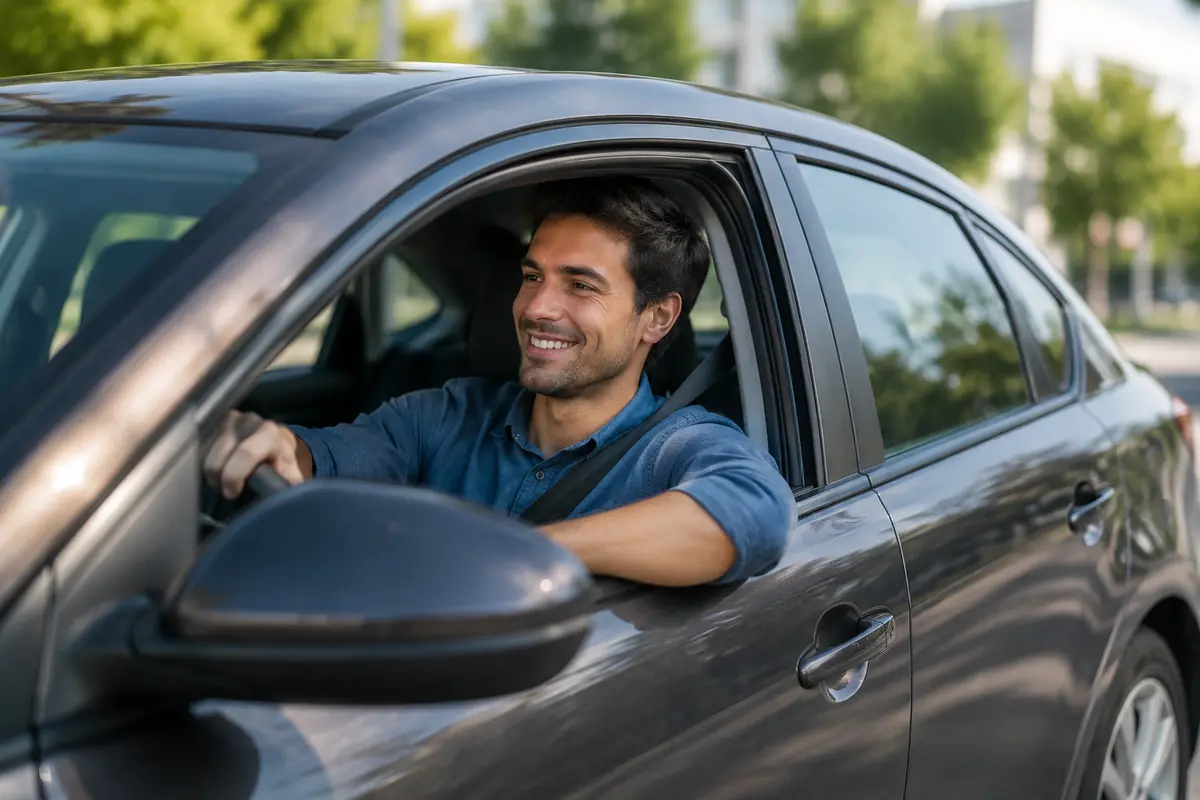 Ragazzo alla guida della sia automobile