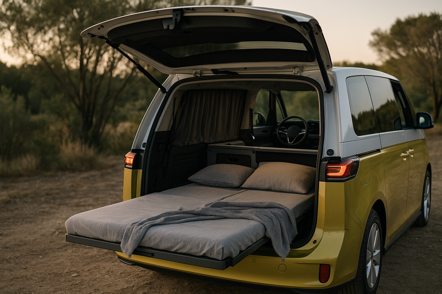 Volkswagen ID. Buzz Good Night: il van elettrico diventa micro-camper con letto e presa da 2.000 W (2)